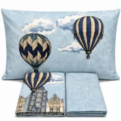 Completo Lenzuola Volare Mongolfiera Azzurra Singolo