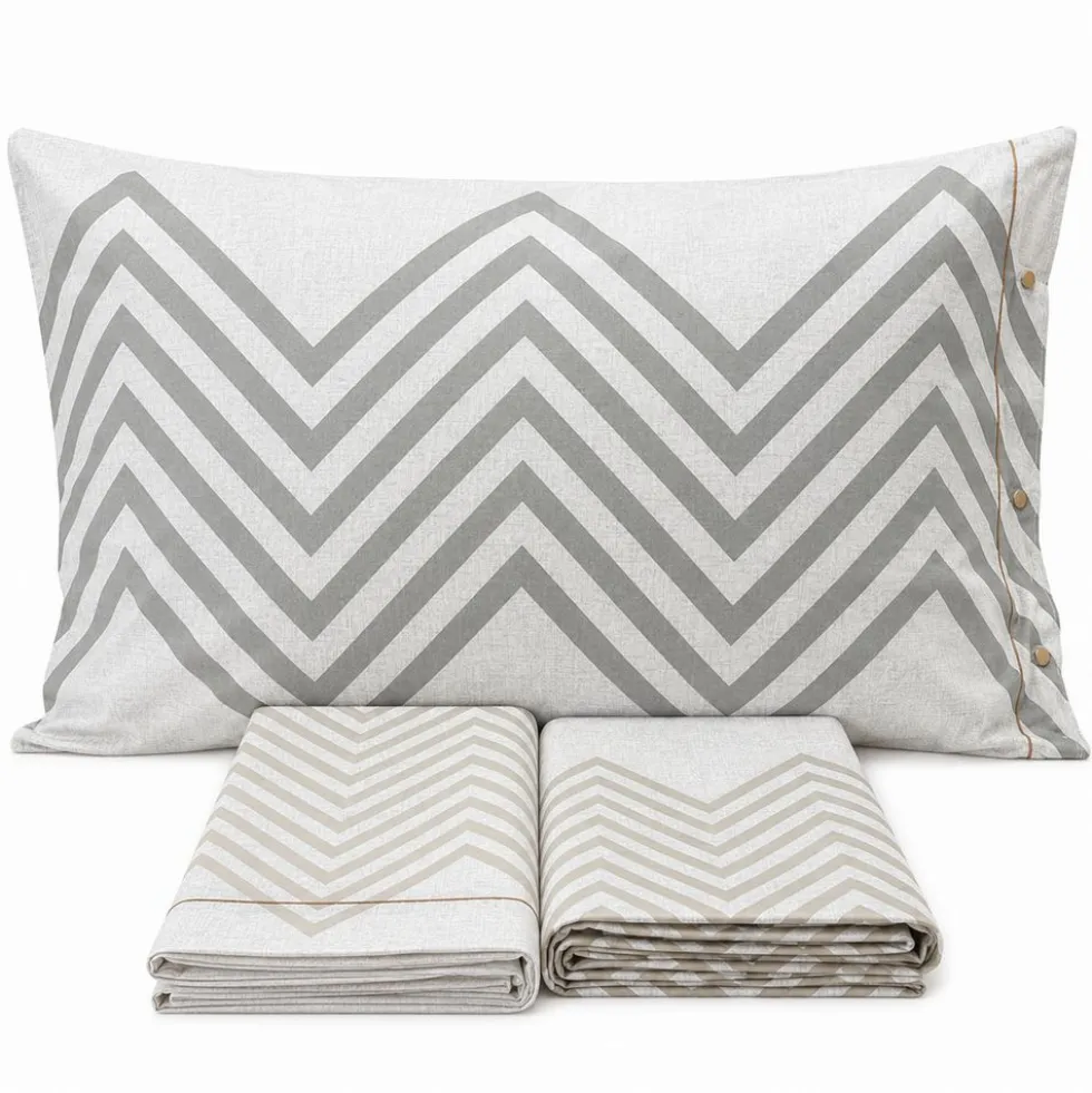 Completo Lenzuola zig zag beige matrimoniale