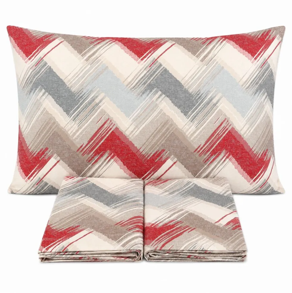 Completo Lenzuola Zig Zag moderno Rosso Singolo
