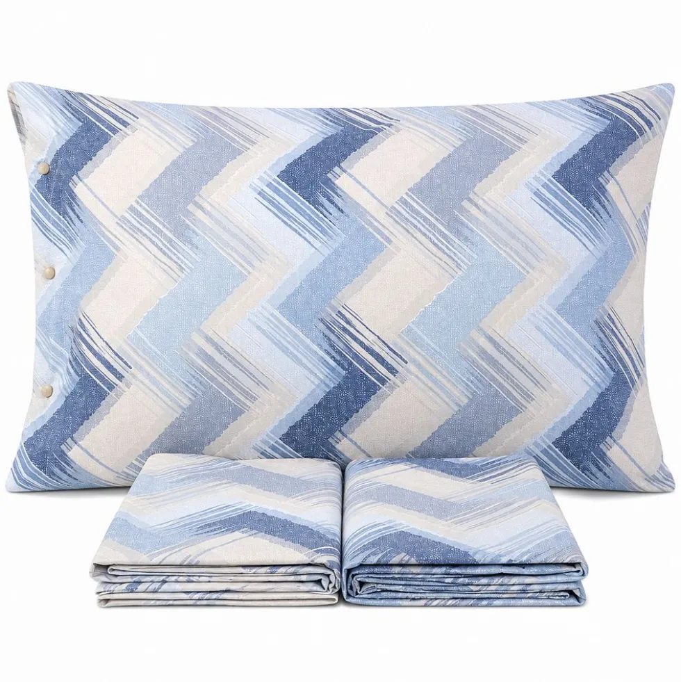 Completo Lenzuola Zig Zag Moderno Azzurro Matrimoniale