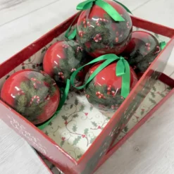 Confezione 6 palle natalizie aghi di pino diametro 8 cm con scatola