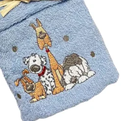 Coppia asciugamani Cani ricamati azzurro