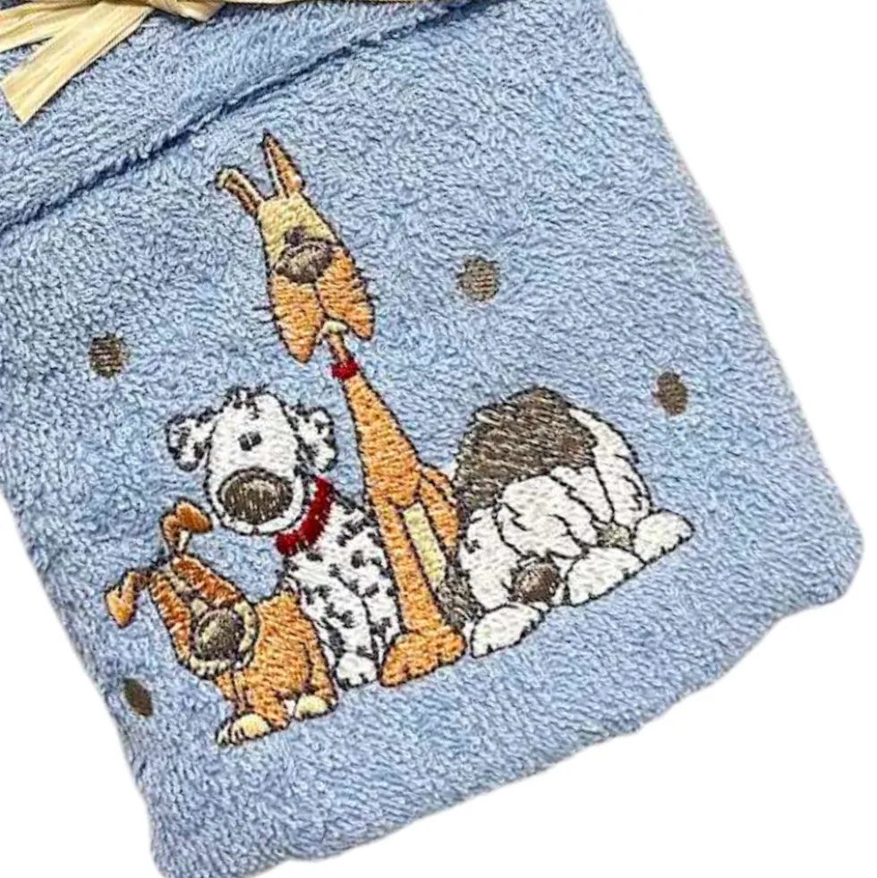 Coppia asciugamani Cani ricamati azzurro