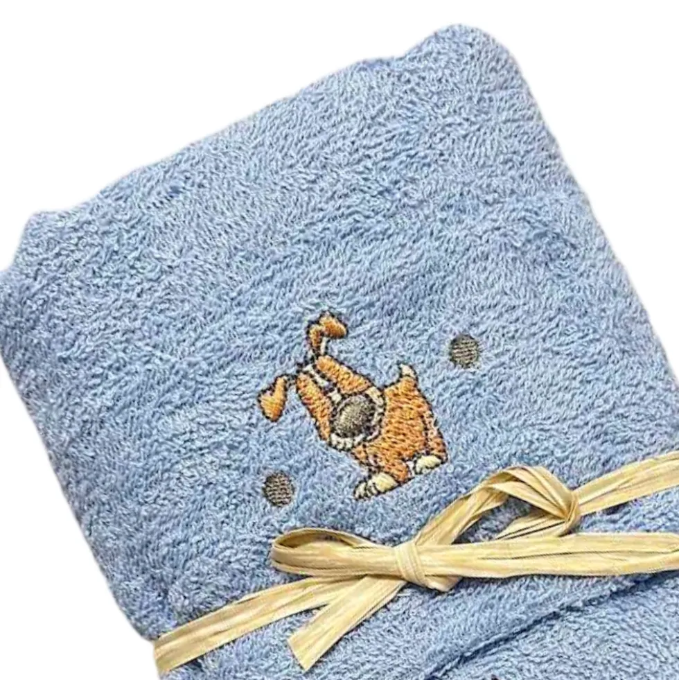 Coppia asciugamani Cani ricamati azzurro