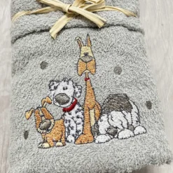 Coppia asciugamani Cani ricamati grigio
