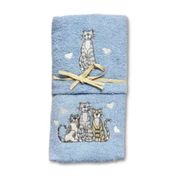 Coppia asciugamani Gatti ricamati azzurro