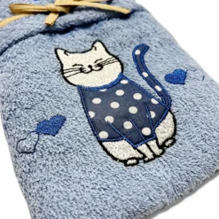 Coppia asciugamani Gattone Blu fondo azzurro