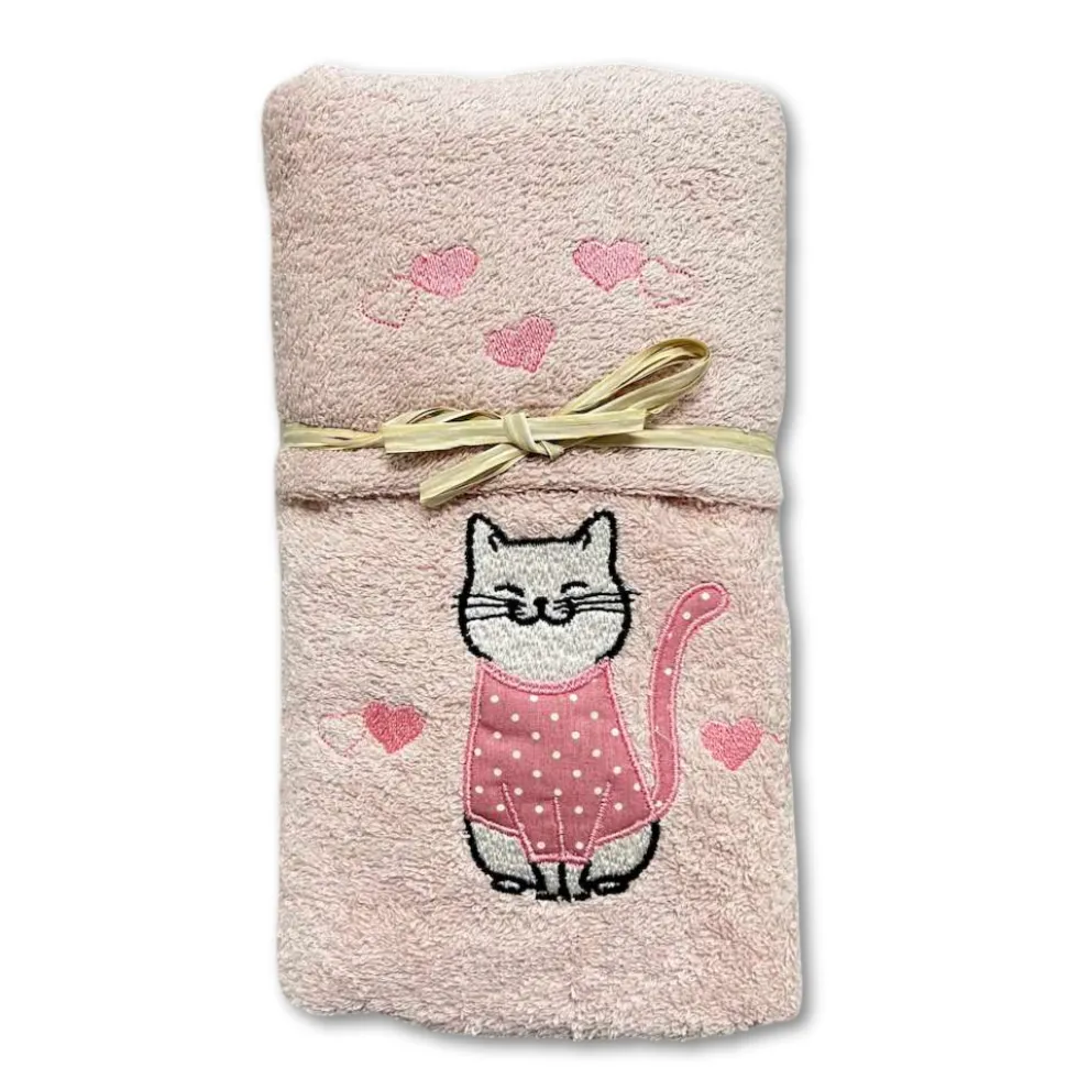 Coppia asciugamani Gattone rosa fondo rosa