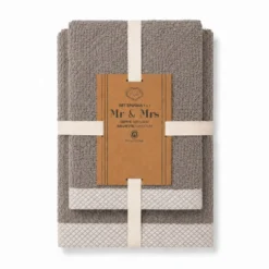 Coppia Asciugamani in Spugna Mr & Mrs Cachemire/Beige
