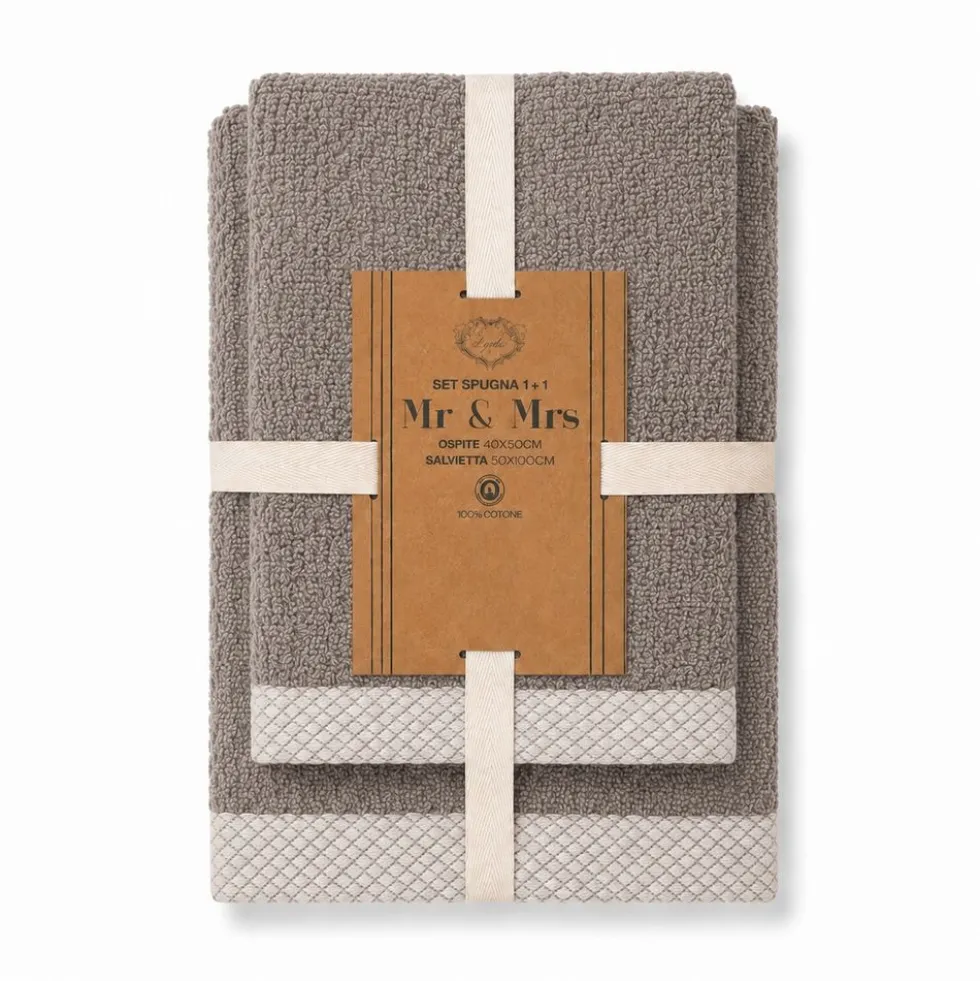 Coppia Asciugamani in Spugna Mr & Mrs Cachemire/Beige