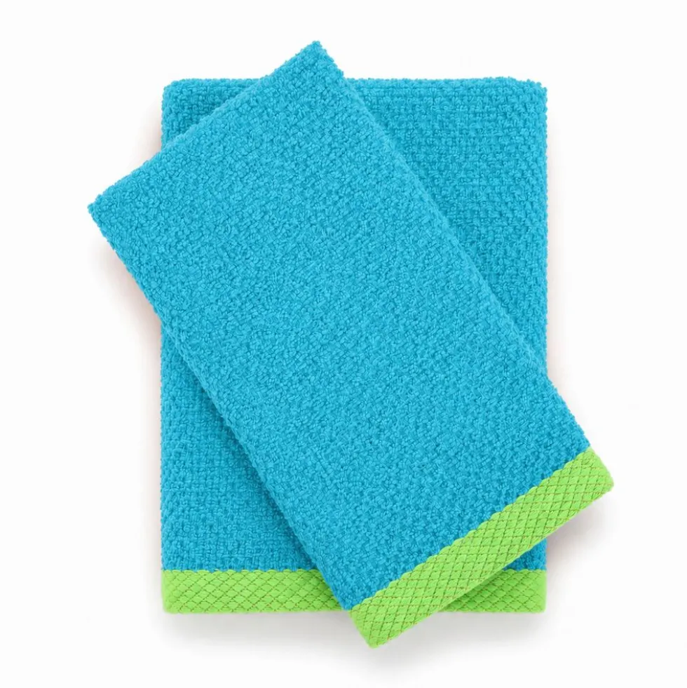 Coppia Asciugamani in Spugna Mr & Mrs Turchese/Verde acido