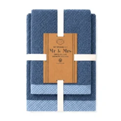 Coppia Asciugamani in Spugna Mr & Mrs Carta zucchero/Azzurro