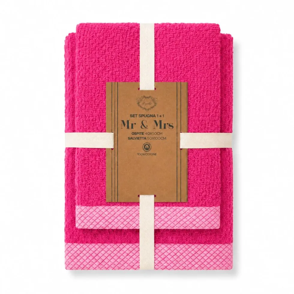 Coppia Asciugamani in Spugna Mr & Mrs Fuxia/Rosa