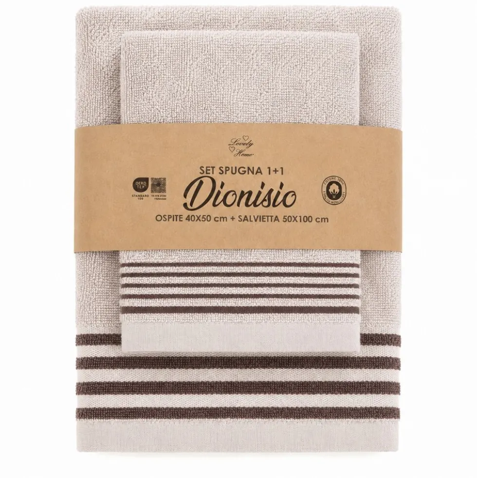 Coppia Asciugamani in Spugna Dioniso Beige