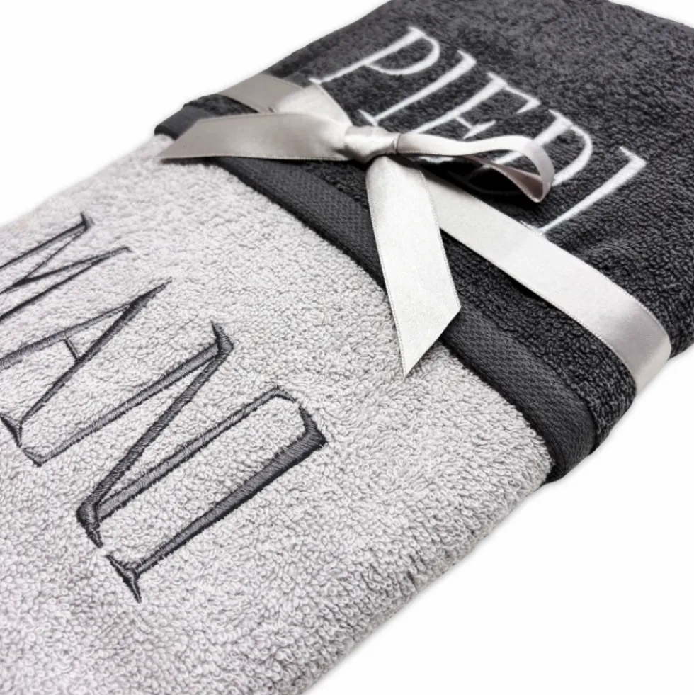 Coppia asciugamani Mani & Piedi ricamati Grigio
