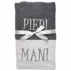 Coppia asciugamani Mani & Piedi ricamati Grigio