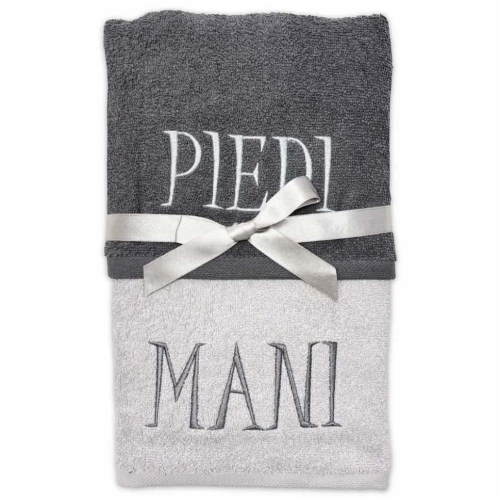 Coppia asciugamani Mani & Piedi ricamati Grigio