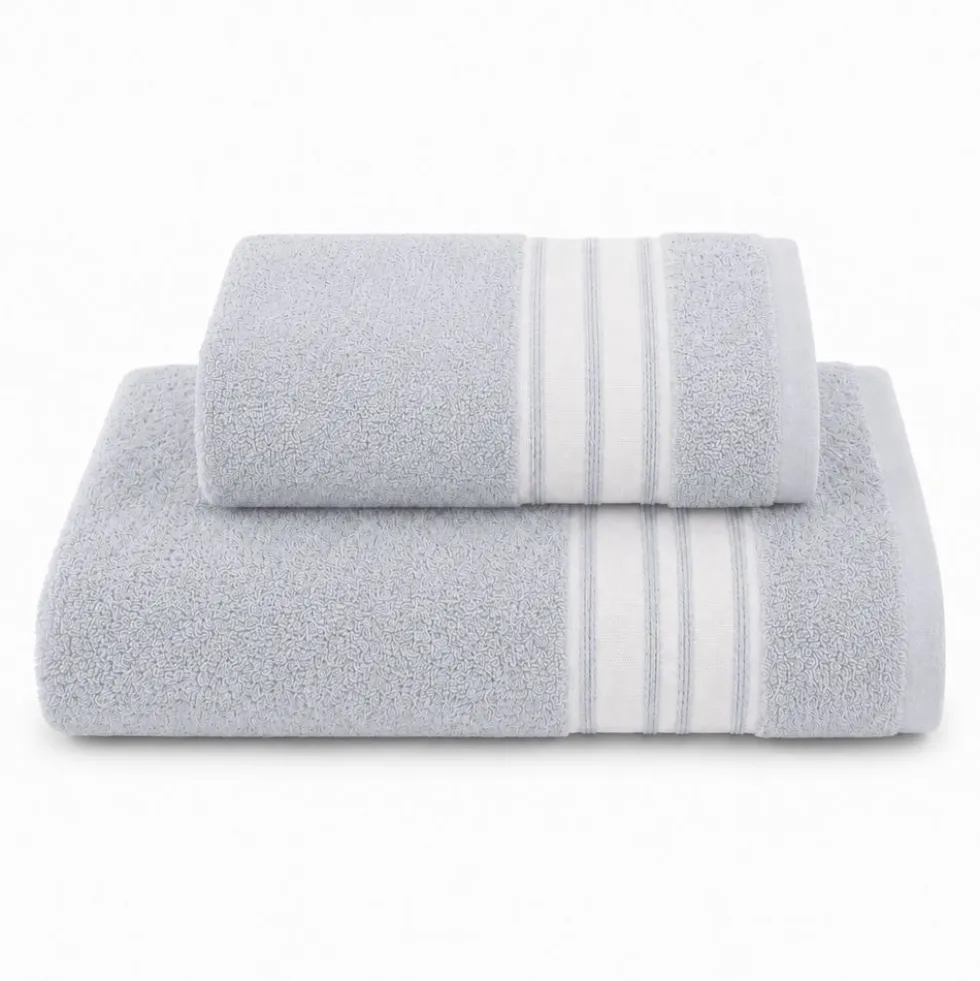 Coppia asciugamani Ricamati Stripe Grigio