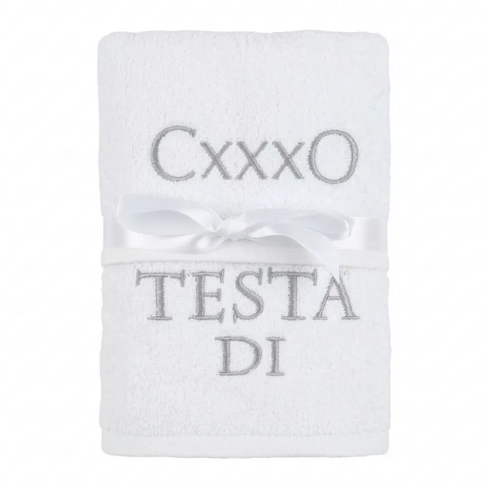 Coppia asciugamani Ricamati Testa di caxxo Bianco DIS. 17