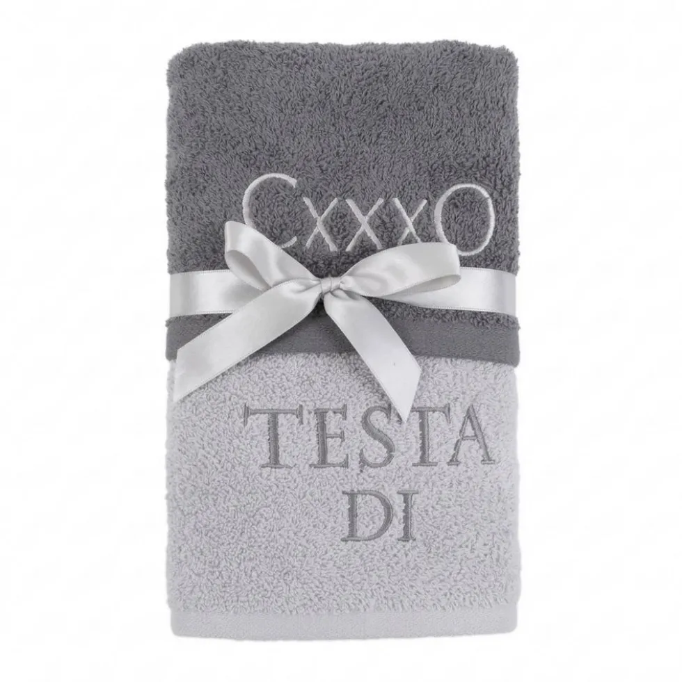 Coppia asciugamani Ricamati Testa di caxxo Grigio DIS. 17