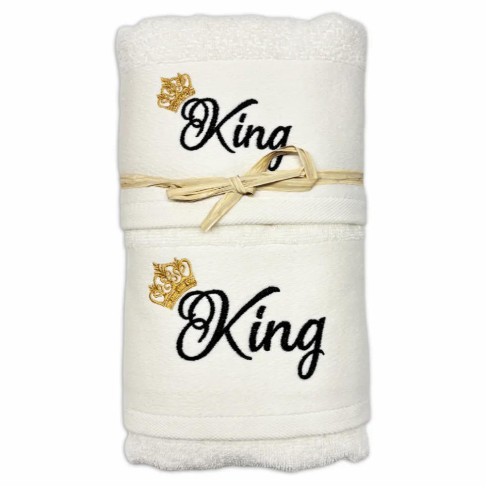 Coppia asciugamani ricamati King fondo Panna