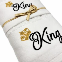 Coppia asciugamani ricamati King fondo Bianco