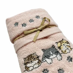 Coppia asciugamani ricamati Tre gattini rosa
