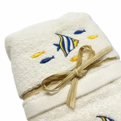 Coppia asciugamani starfish ricamati gialli e blu