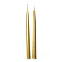 Coppia Candele a stelo in Cera lucida Oro