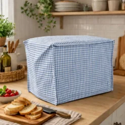 Copriaffettatrice in Cotone Quadretto piccolo Azzurro