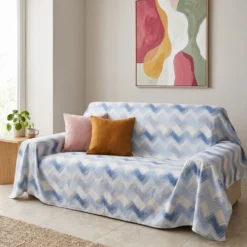Copridivano Copriletto in piquet Zig Zag Moderno Blu Matrimoniale