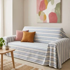 Copridivano Copriletto in piquet Righe Cannes Blu Matrimoniale