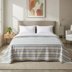 Copridivano Copriletto in piquet Righe Cannes Blu Matrimoniale