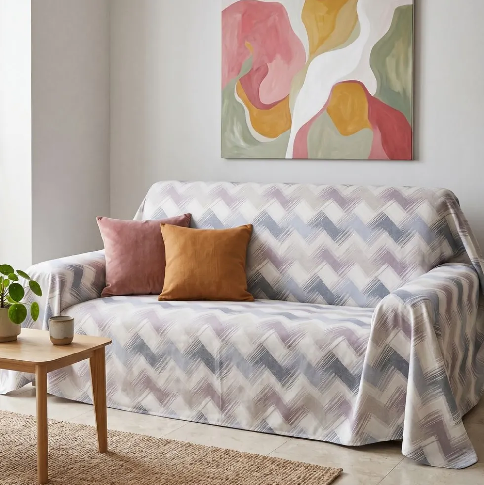 Copridivano Copriletto in piquet Zig Zag Moderno Beige Singolo