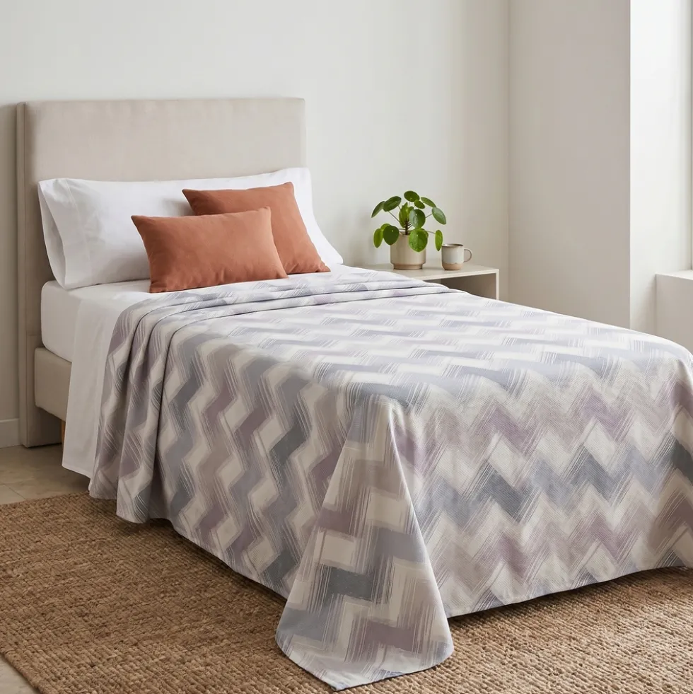 Copridivano Copriletto in piquet Zig Zag Moderno Beige Singolo