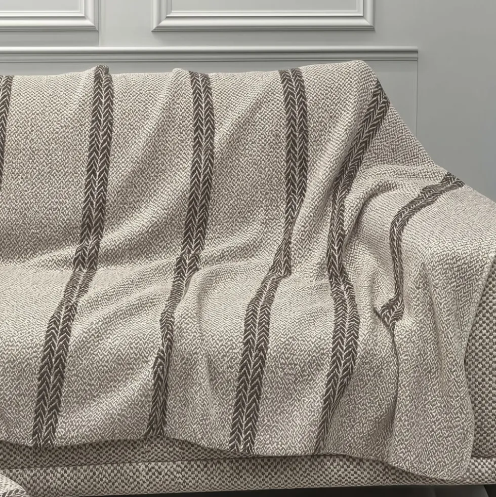 Copridivano Copriletto Tilly Fondo Beige Riga Marrone 170x250