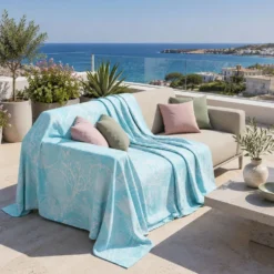 Copridivano Copritutto cotone leggero Koren Azzurro 260 x 295