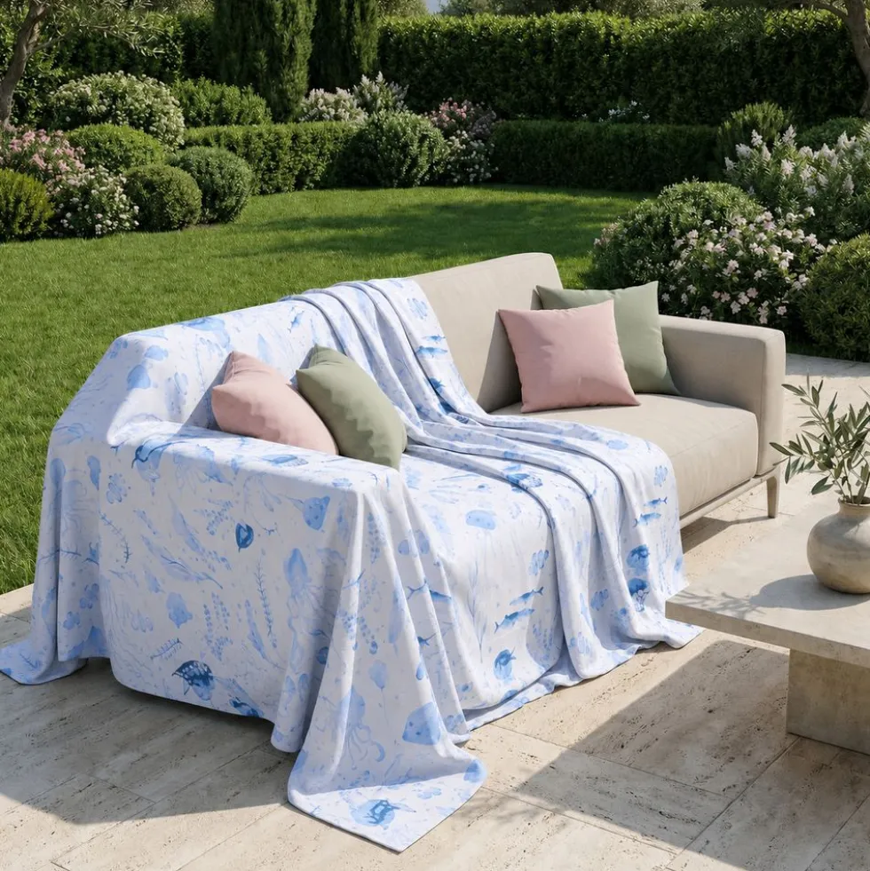 Copridivano Copritutto cotone leggero Maui Azzurro 260 x 295