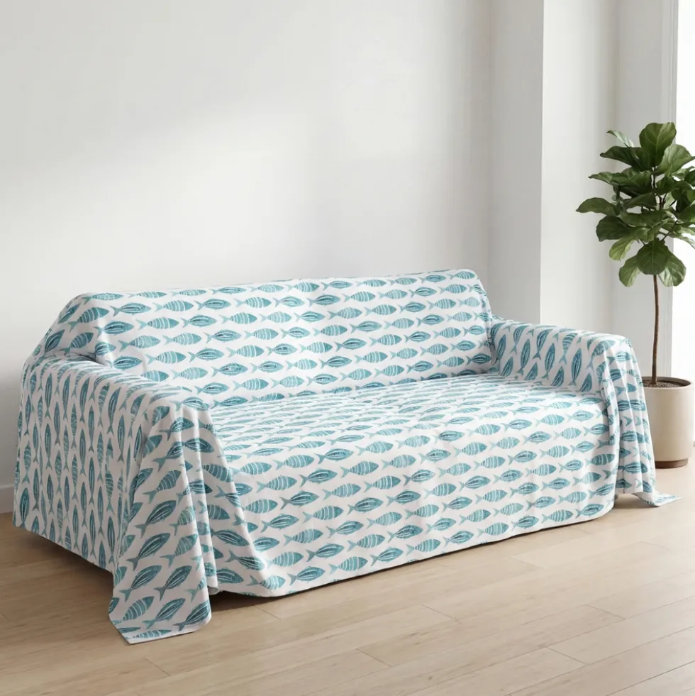 Copridivano copritutto cotone leggero Sespi pesci tiffany 260 x 295