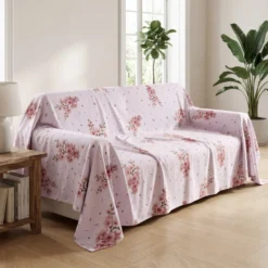 Copridivano copritutto cotone leggero Silene fiori rosa 260 x 295