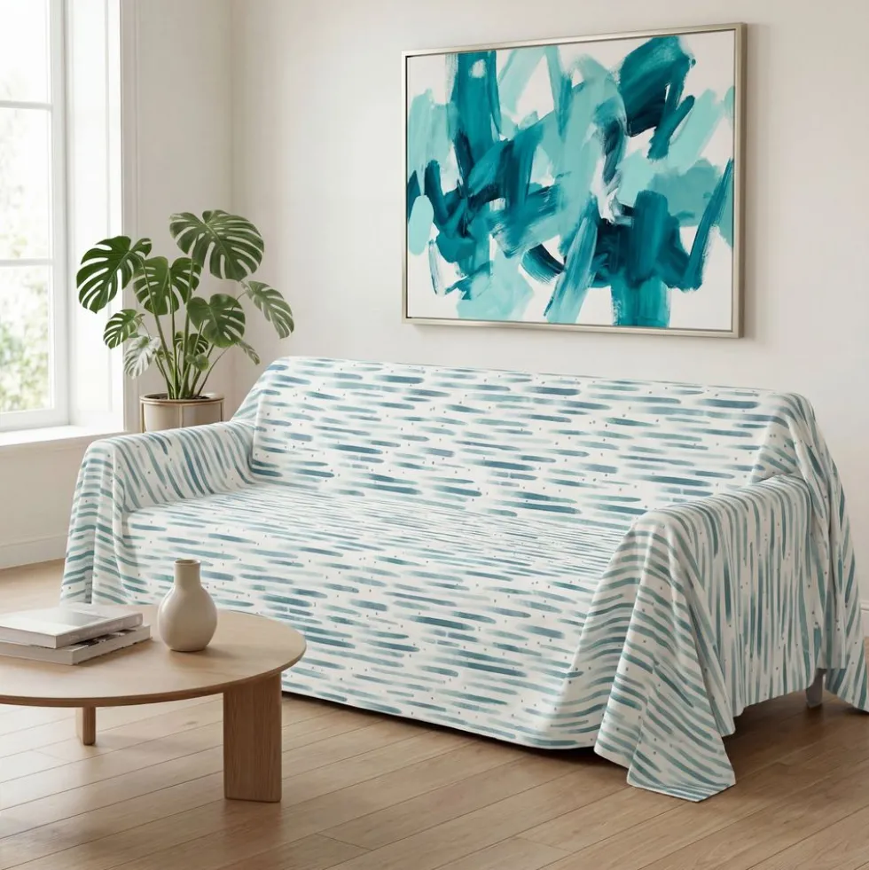 Copridivano copritutto cotone leggero Lyra riga azzurra 260 x 295