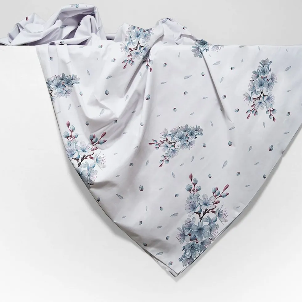 Copridivano copritutto cotone leggero Silene fiori azzurri 170 x 295