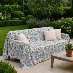Copridivano copritutto Toile de Jouy Blu fondo Panna 160 x 280