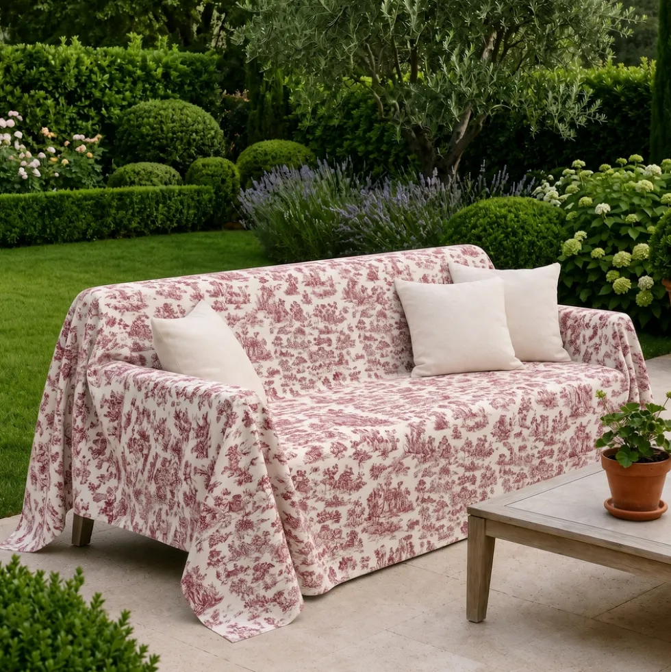 Copridivano copritutto Toile de Jouy Bordeaux fondo Panna 260 x 280