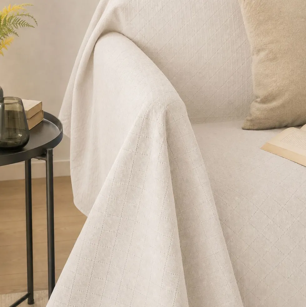 Copriletto arredatutto in Piquet Beige Matrimoniale