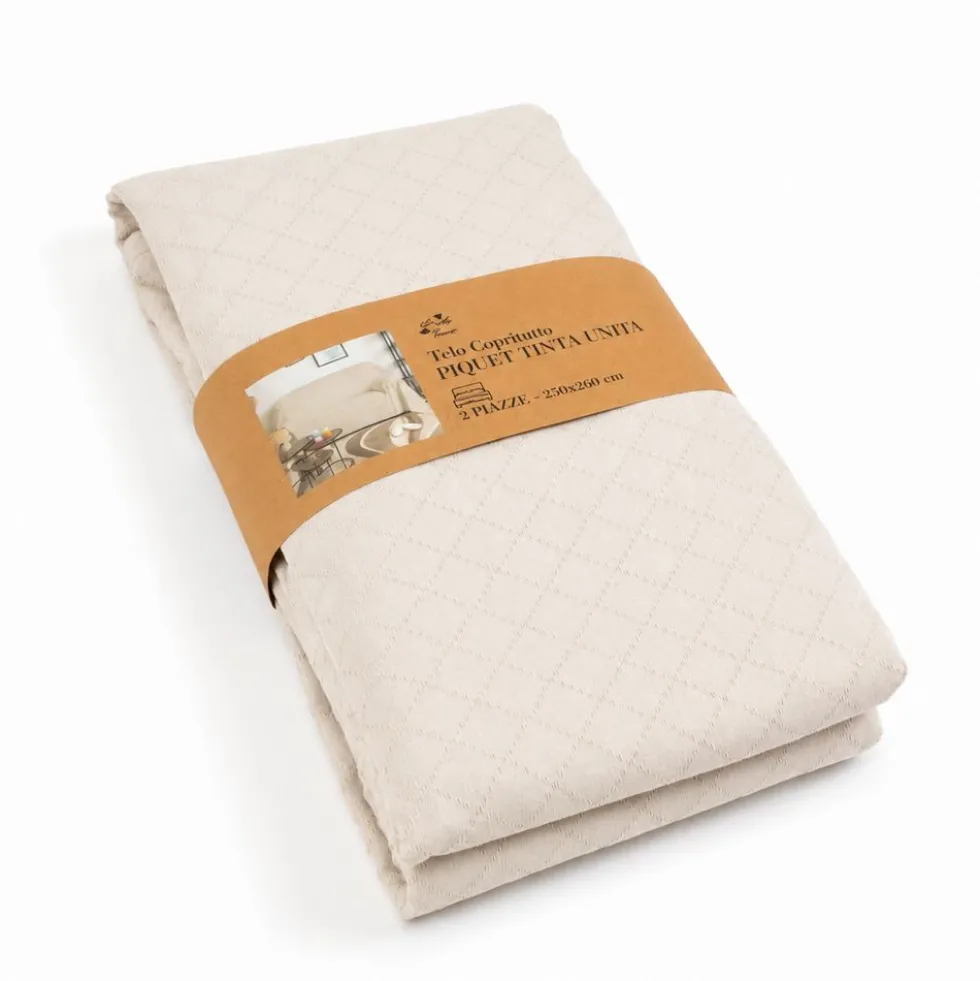 Copriletto arredatutto in Piquet Beige Matrimoniale