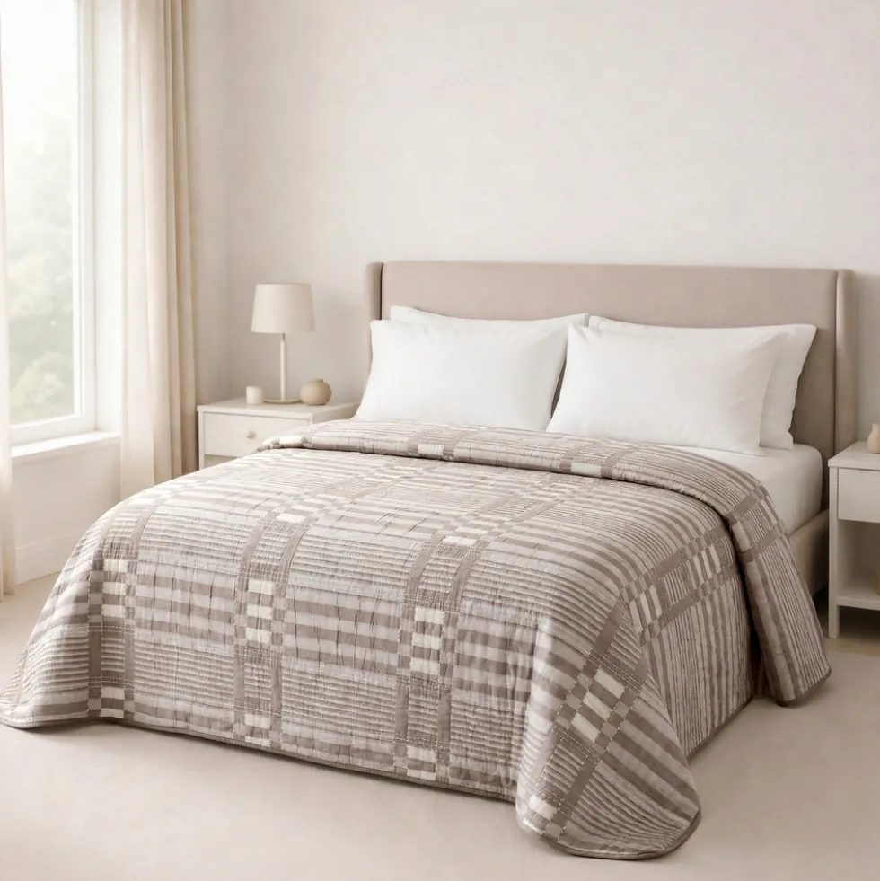 Copriletto mezzastagione jacquard Righe Geometriche Tortora matrimoniale