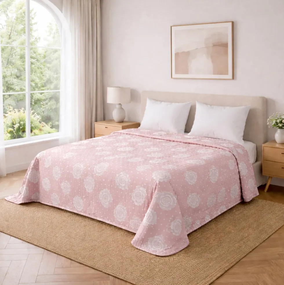 Copriletto mezzastagione jacquard Rosa Pois Rosa matrimoniale