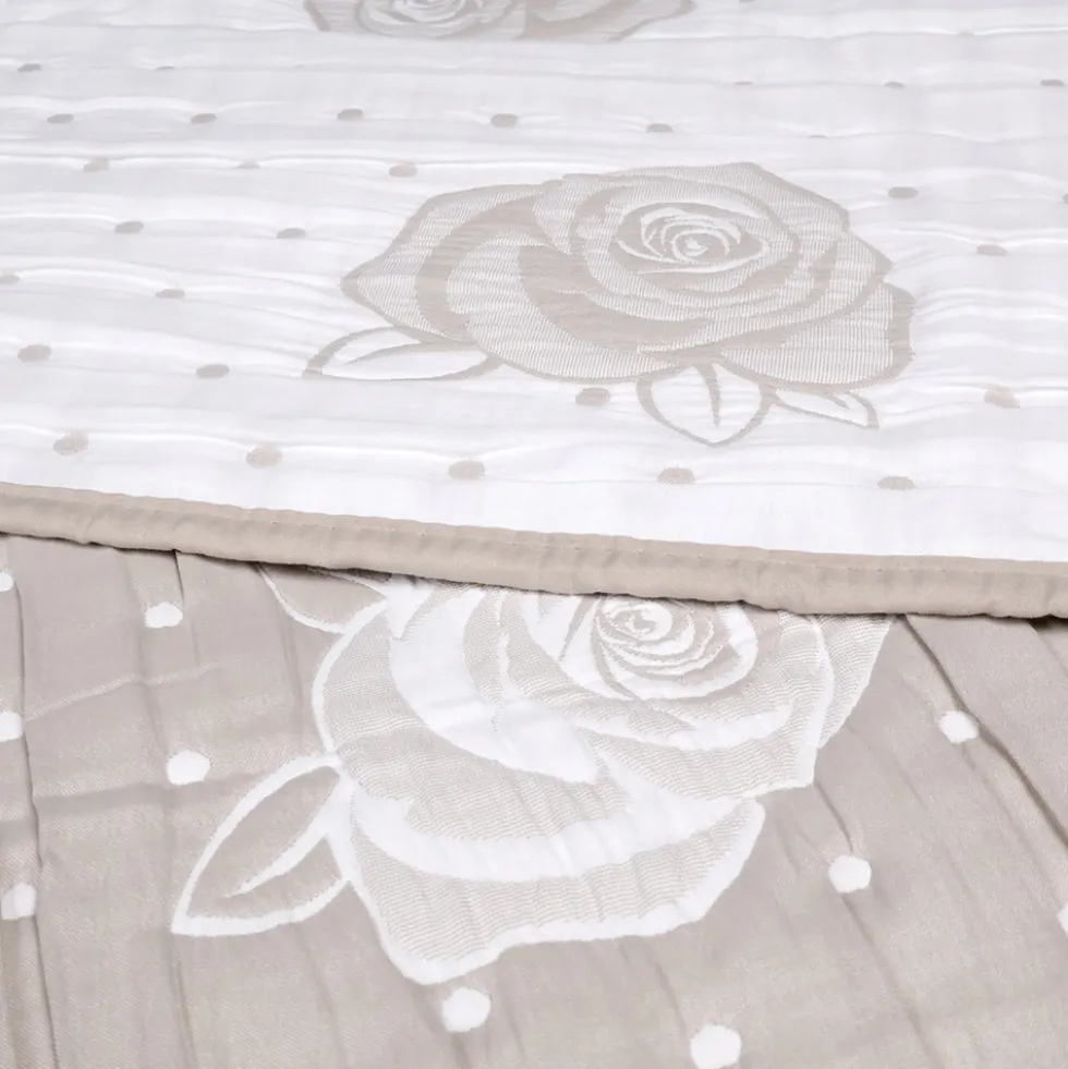 Copriletto mezzastagione jacquard Rosa Pois Tortora matrimoniale