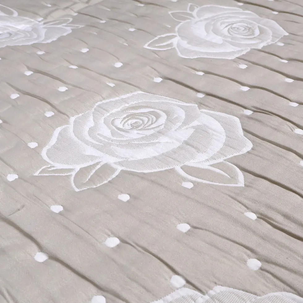 Copriletto mezzastagione jacquard Rosa Pois Tortora matrimoniale